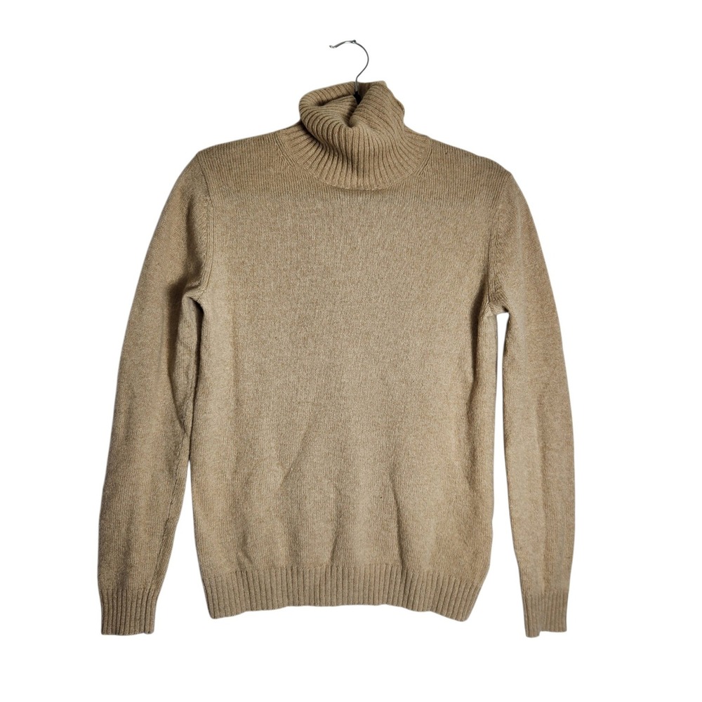 Uniqlo Wool Alpaca Blend Turtleneck Sweater Tan Heather Ribbed Knit
